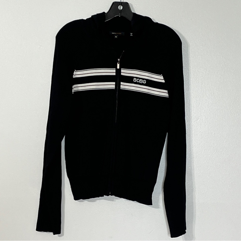 BCBGMAXAZRIA Black & White Sweater Zipup Cardigan